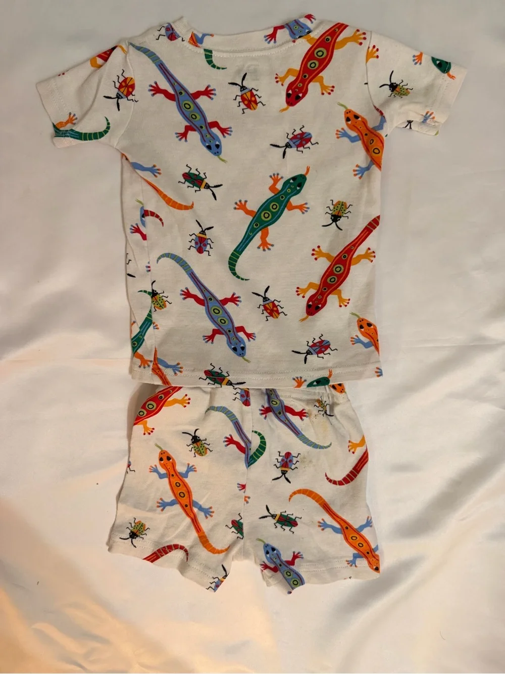 Place White Pajama Set with Colorful Lizard & Bug Print